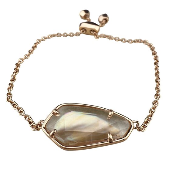 Kendra Scott Rose Gold Chain Bracelet With Iridescent Faceted Stone Adjustable C - Picture 1 of 6